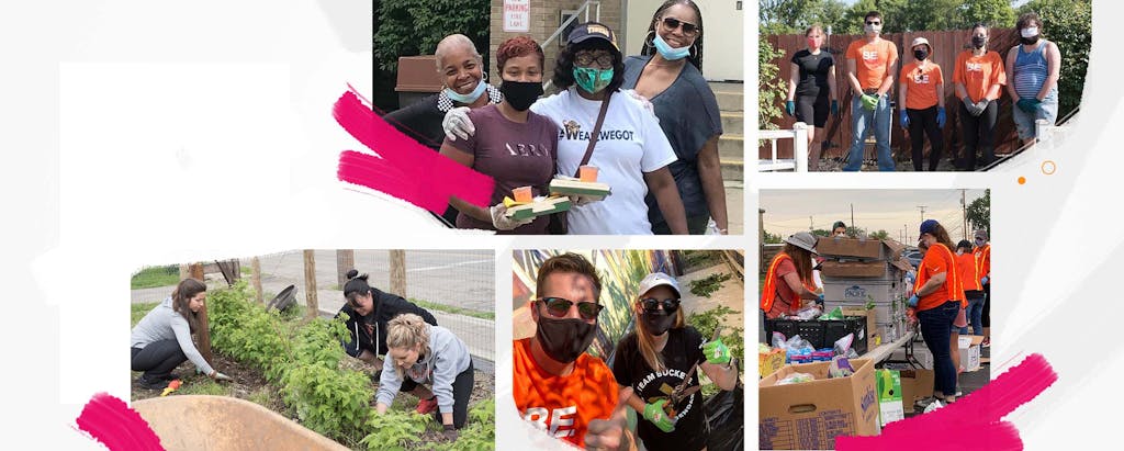 A photo collage of CoverMyMeds employees volunteering.
