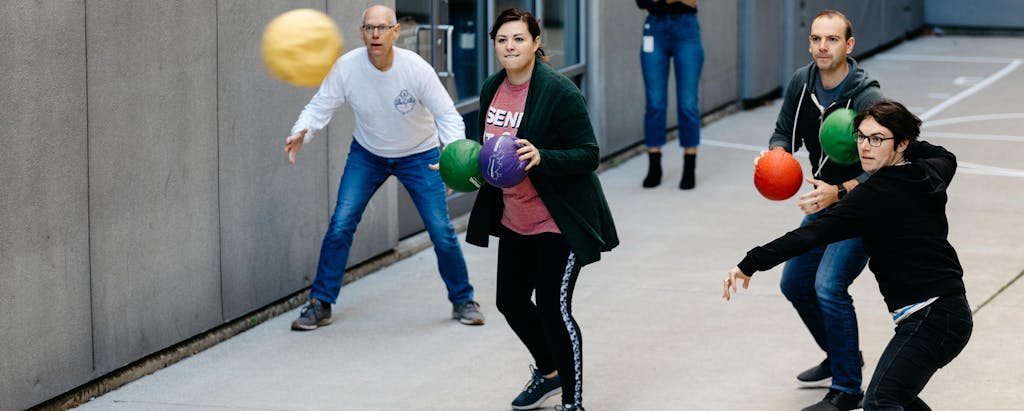 CoverMyMeds employees play a game of dodgeball during CoverMyOlympics. 