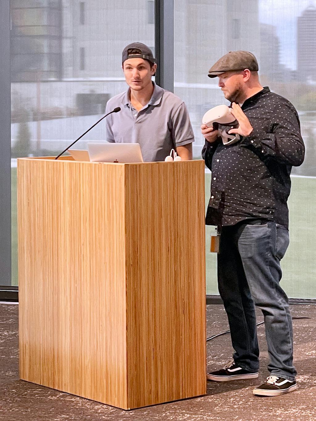 Two employees pitch their ideas during CoverMyMeds' Innovation Days event, an annual event focused on innovation in healthcare